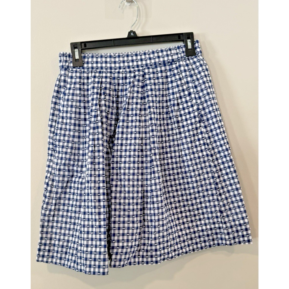 J. Crew Blue and White Gingham Pleated A-line Skirt Size 0 3033 - Picture 1 of 8